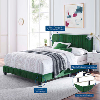 Tufted Platform Bed Frame, Full Size, Velvet, Green, Modern Contemporary