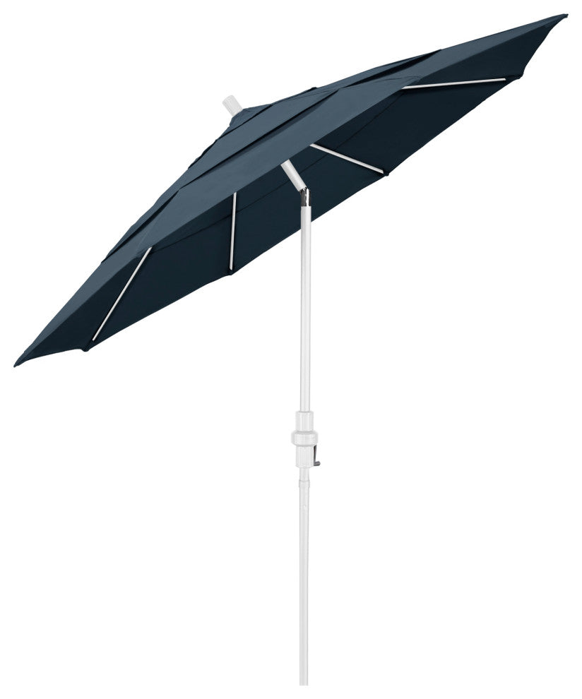 11' Matted White Collar Tilt Lift Fiberglass Rib Aluminum Umbrella, Pacifica, Sapphire