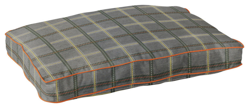 Tennley Sunbrella Indoor/Outdoor Gray Tartan Plaid/Rust Orange Fiber Pet Bed