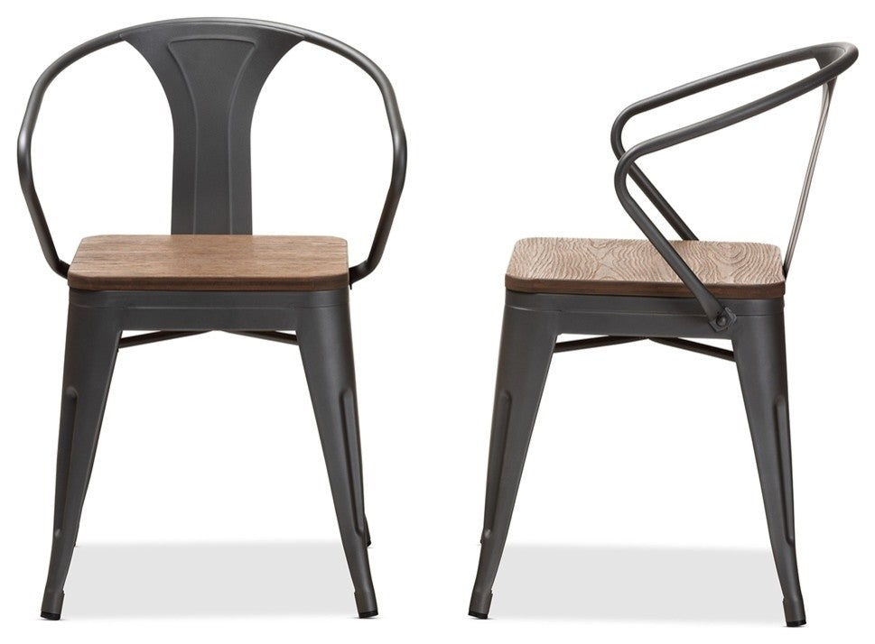 Vintage Rustic Industrial Style Tolix-Inspired Bamboo Stackable Side Chair Set-2