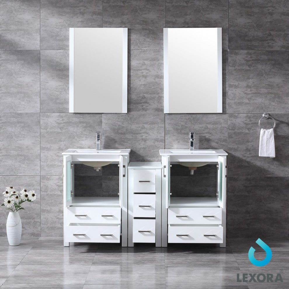 Volez 60" Double Vanity With Side Cabinet Top Square Sink, 22" Mirrors