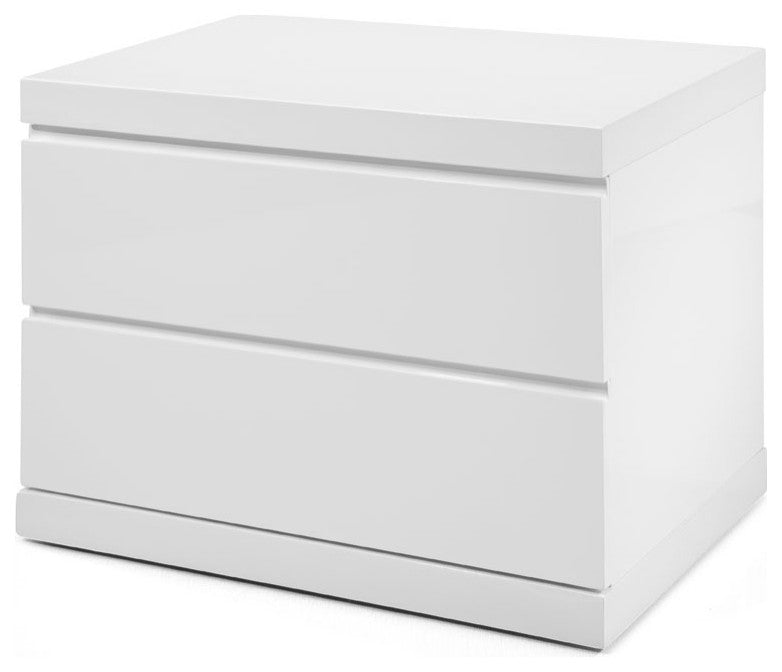 HomeRoots Modern White High Gloss Finish 2 Drawer Nightstand