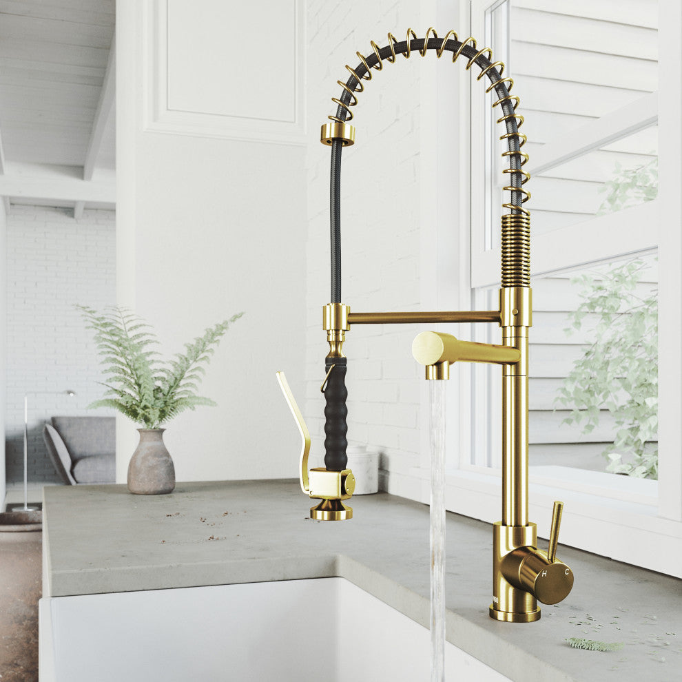 VIGO Zurich 27" H Single Handle Pull-Down Sprayer Kitchen Faucet, Matte Brushed Gold, Without Extras