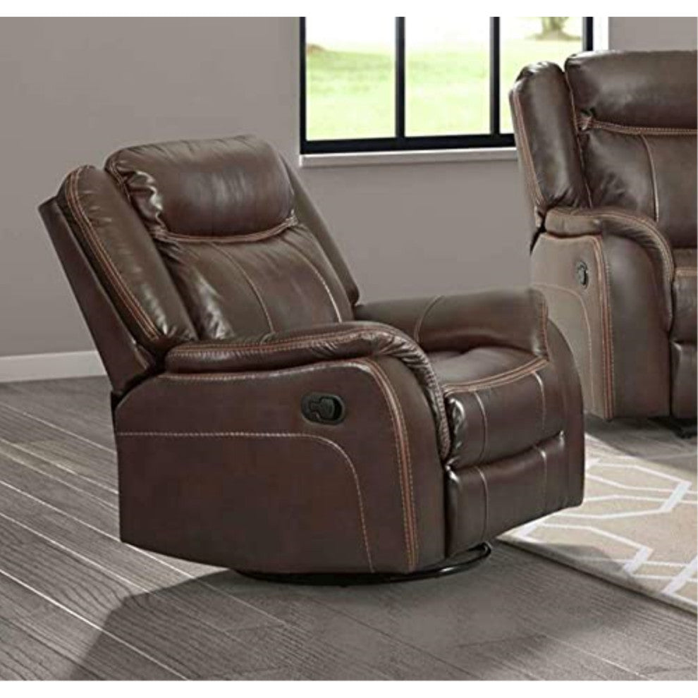 Avant 38" Wide Recliner, Reclining Rocking Swivel Chair, Brown Faux Leather