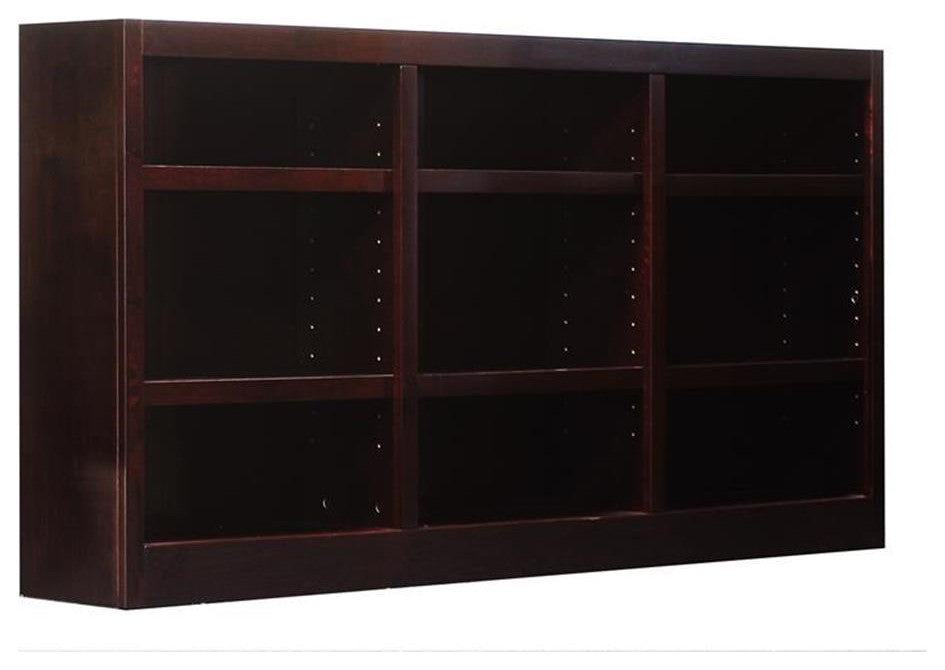 Bowery Hill Traditional 36" Tall 9-Shelf Triple Wide Wood Bookcase in Cherry