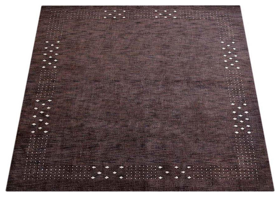 HAND KNOTTED LOOM WOOL ECO-FRIENDLY AREA RUGS - Square, Brown, Contemporary