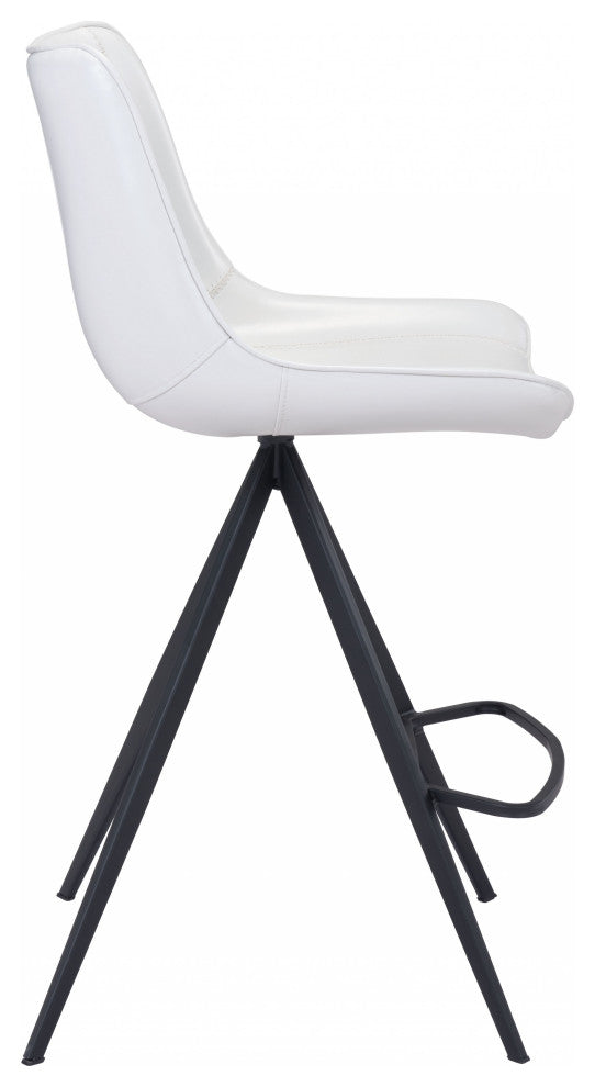 Set of Two White and Black Faux Leather Triangle Base Counter Chairs