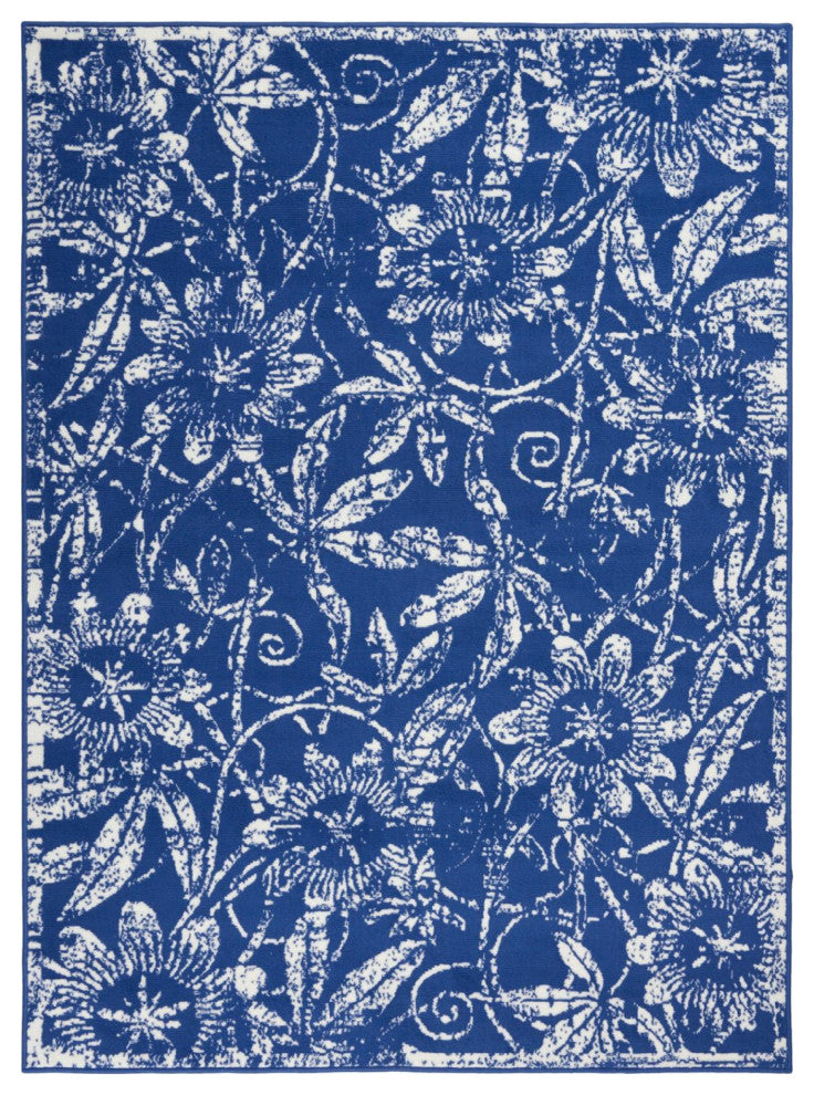 6' X 9' Navy Blue Floral Dhurrie Area Rug