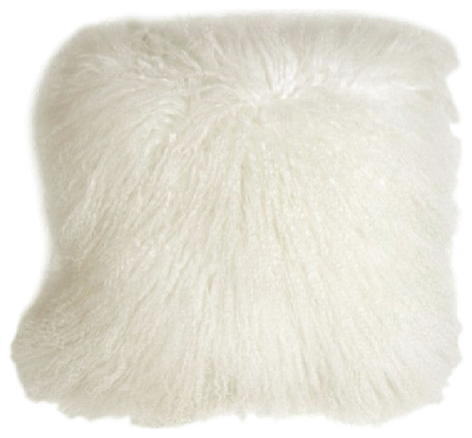 Genuine Mongolian Sheepskin Throw Pillow with Insert (16+ Colors), White