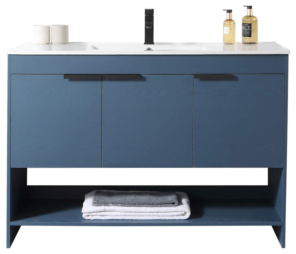 Phoenix Bath Vanity With Ceramic Sink - Full Assembly Required, Navy Blue, 48 Inch