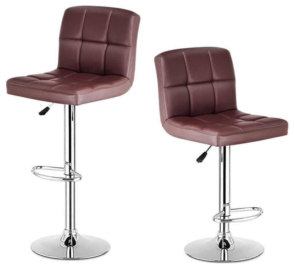 Costway Set Of 2 Bar Stools PU Leather Adjustable Barstool Swivel Brown