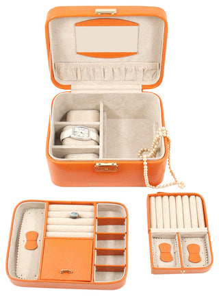 "Lizard" Debossed Leather Jewelry Box, Orange