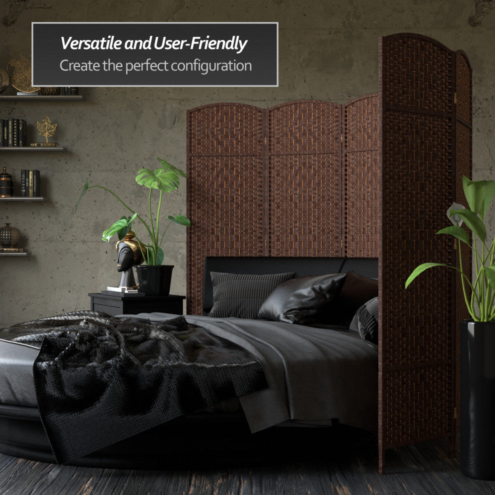 6' Tall Diamond Weave Fiber Room Divider, Dark Mocha, 4 Panel