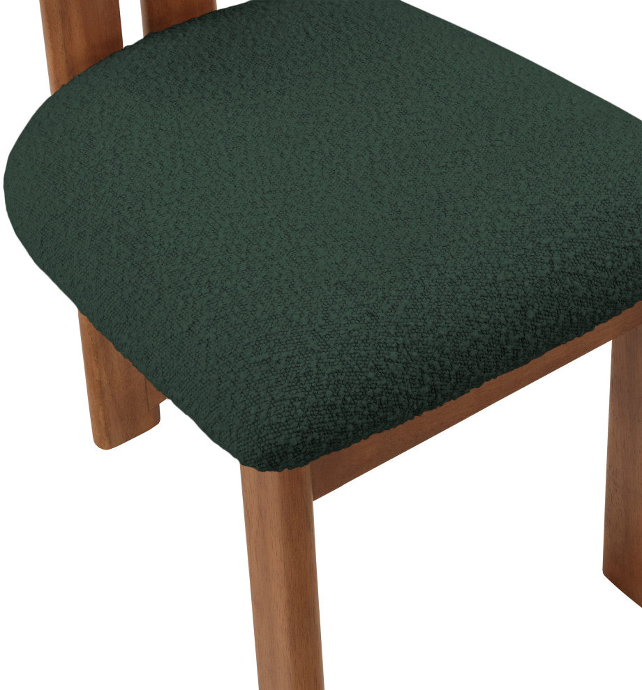 Napa Boucle Fabric Dining Chair, Set of 2, Green, Walnut Finish