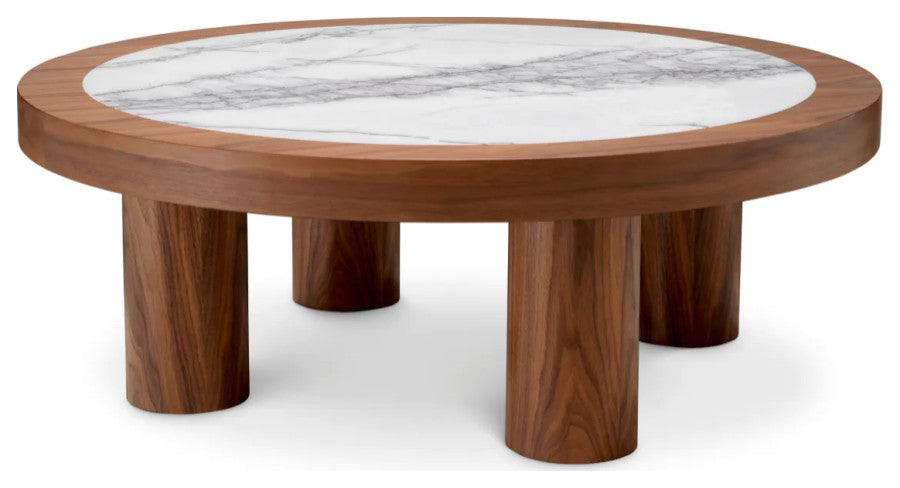Walnut Veneer Marble Coffee Table, Eichholtz Presedio