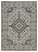 Callum Compass Medallion Grey/Ivory Fringe Edge Rug Runner