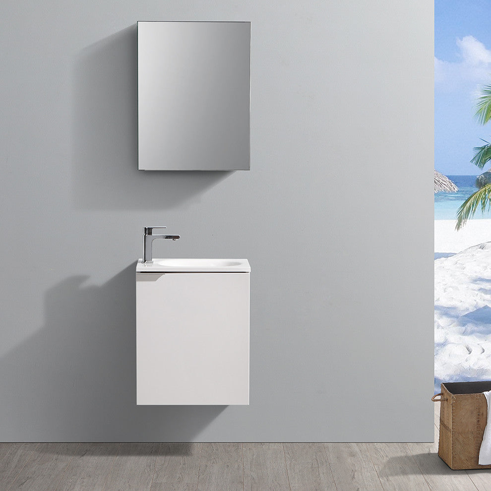 Valencia 20" Glossy White Wall Hung Vanity Set, Cabinet, Faucet, FFT3811CH