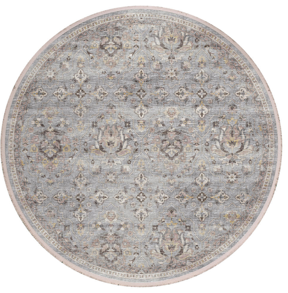 Indoor/Outdoor Marbella MB4 Silver Machine Washable 6' x 6' Round Rug