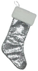 18" Winter's Beauty Silver Sequined Christmas Stocking with White Cuff