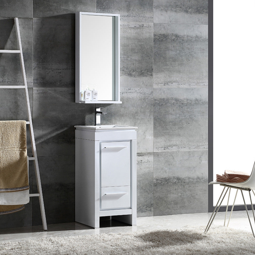 Fresca Allier 16" White Modern Bathroom Vanity With Mirror