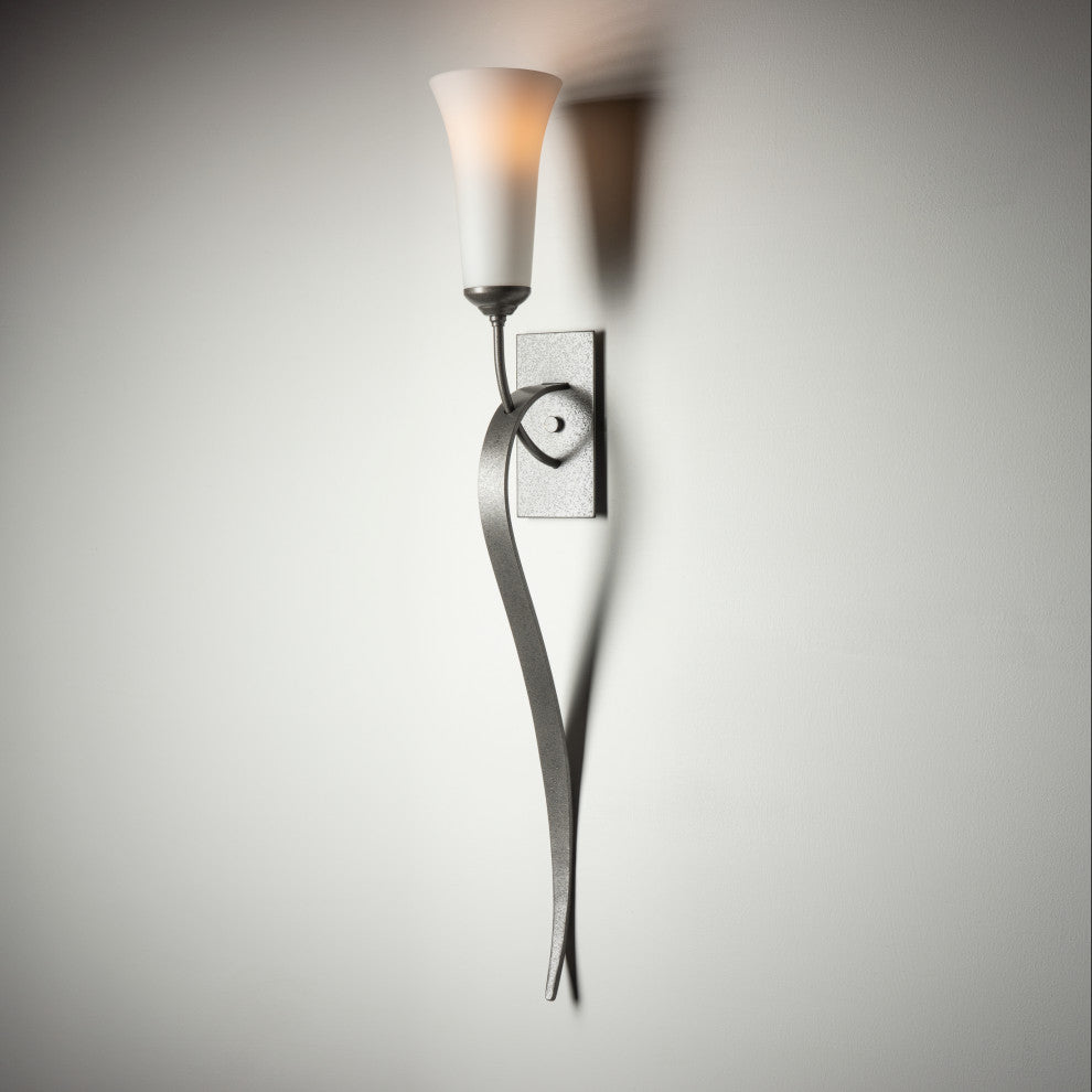 Sweeping Taper Sconce, Natural Iron Finish, Opal Glass