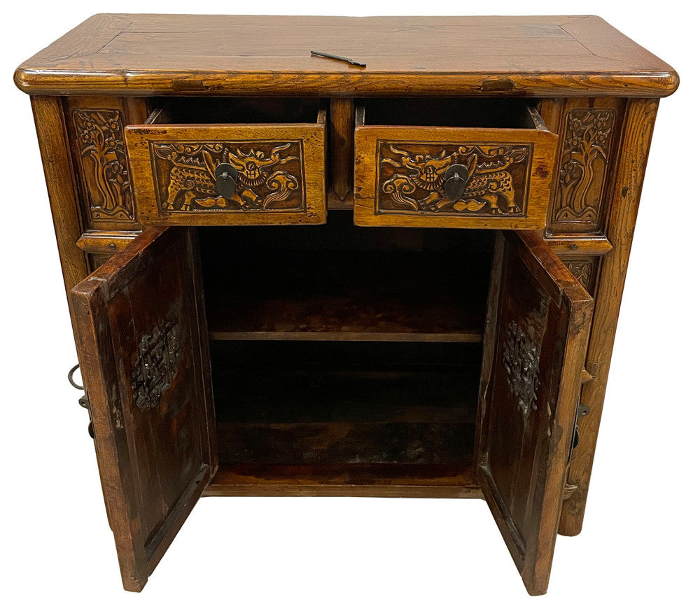 Consigned 19 Century Antique Chinese Carved Coffer/Cabinet