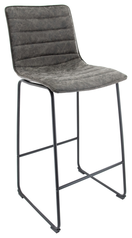 LeisureMod BS29GR Brooklyn 29.9" Leather Bar Stool With Grey Iron Base&Footrest