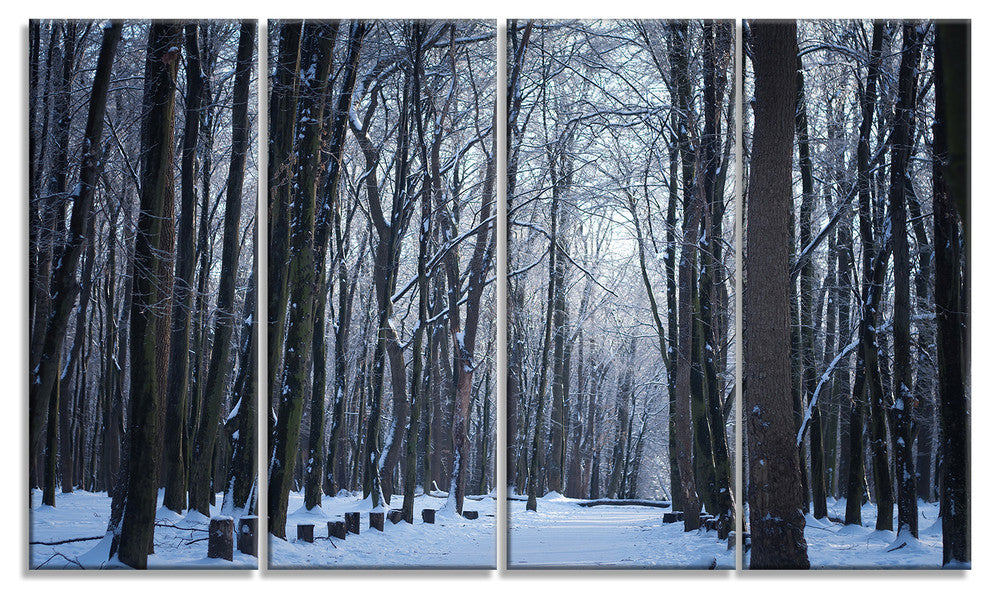 Thick Woods in Winter Forest, Modern Forest Canvas Art, 48"x28", 4 Panels