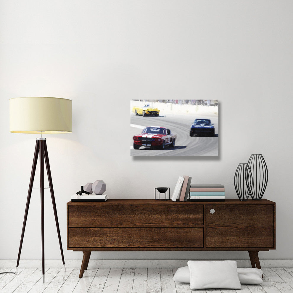 "Mustang and Corvette Racing Watercolor" Fine Art Print