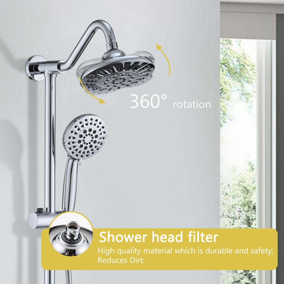 6" Exposed Stainless Steel Shower Faucet Set with 6 Sprays Handheld Shower Head, Chrome
