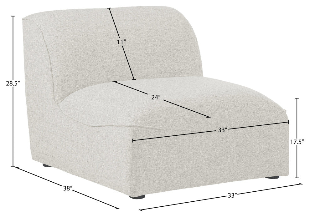 Miramar Linen Textured Fabric Upholstered Armless Chair, Cream