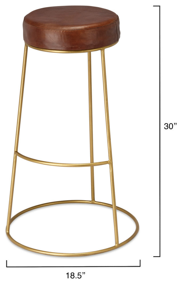 Henry Round Leather Bar Stool, Brown