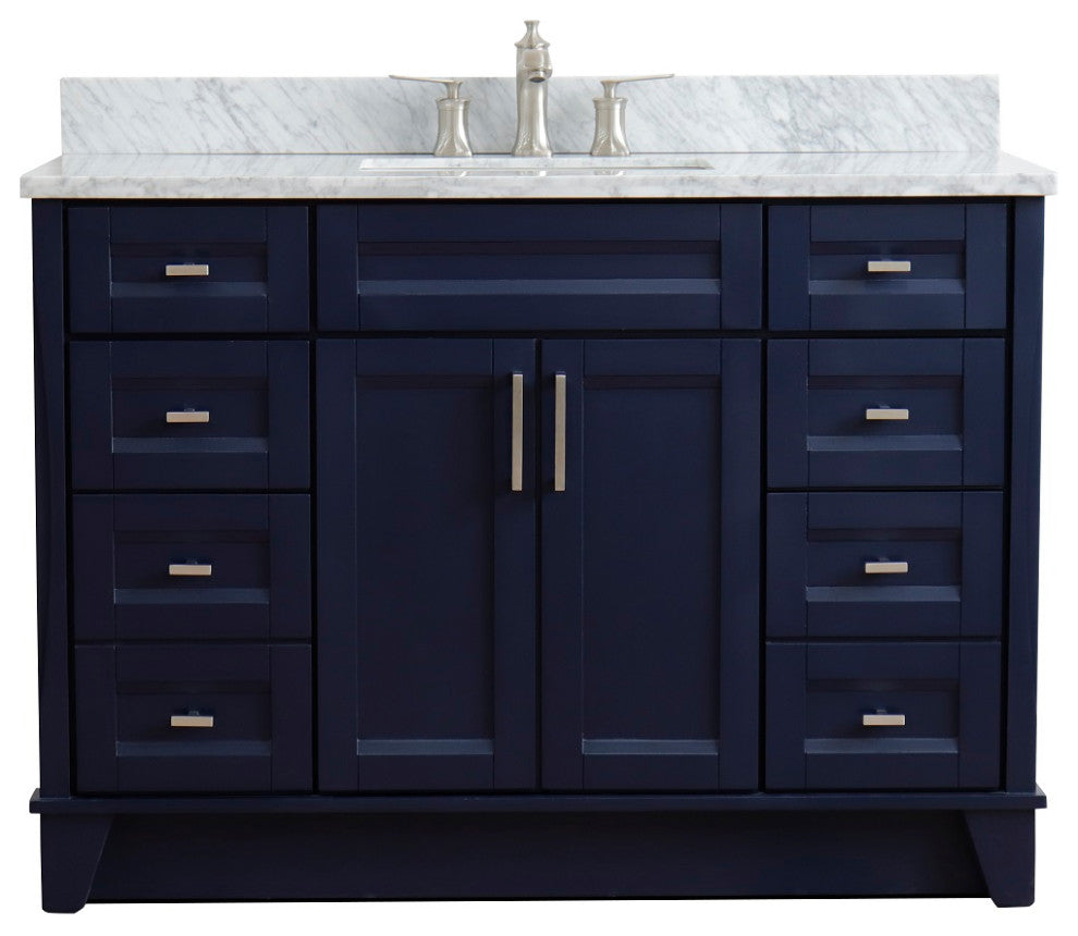 49" Single Sink Vanity, Blue Finish With White Carrara Marble