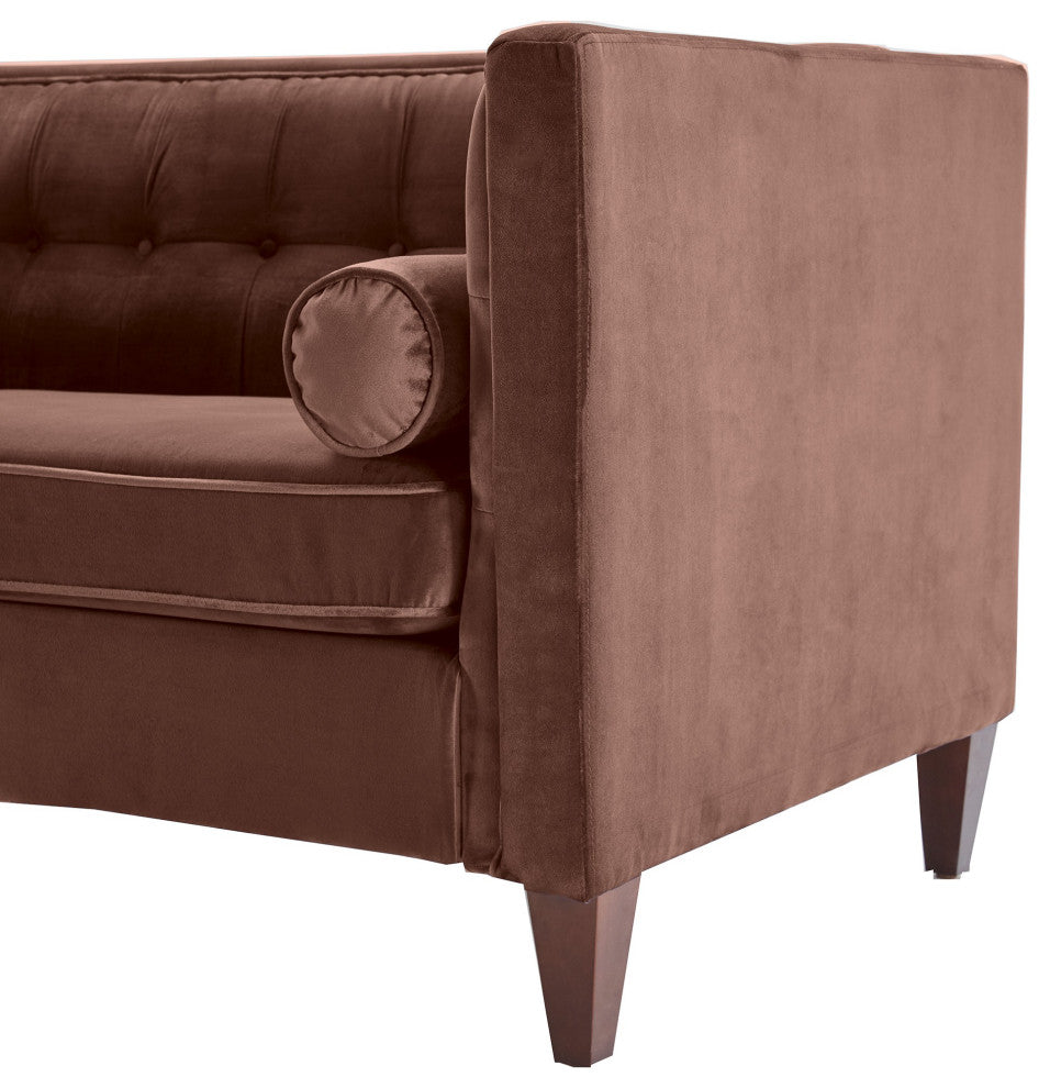 Pink Velvet Upholstered Sofa With Bolster Pillows