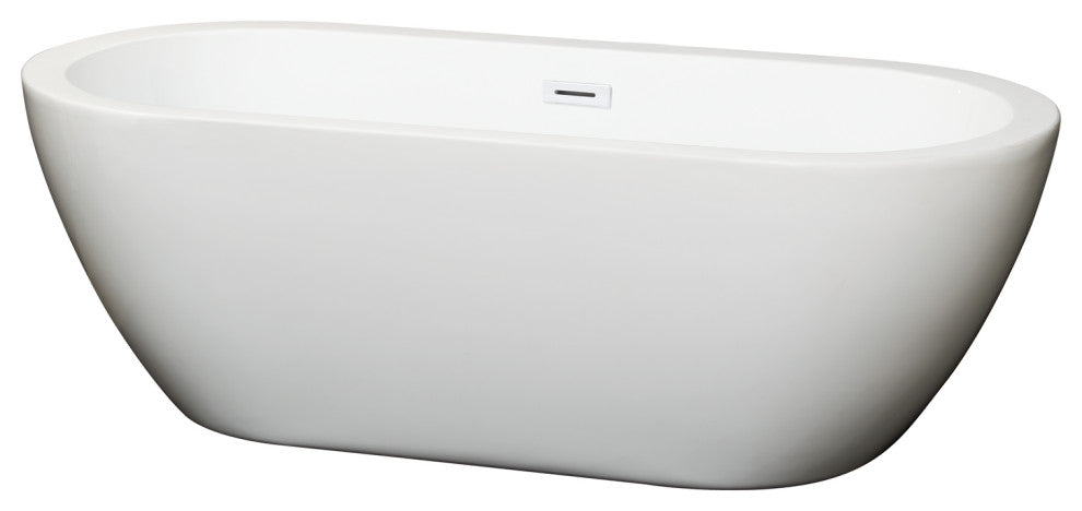 Soho 68" Freestanding White Bathtub, Shiny White Drain and Overflow Trim