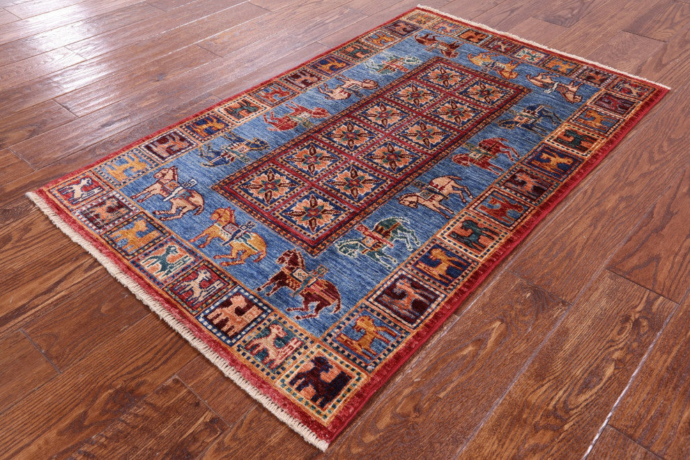 Antiqued Pazyryk Historical Design Hand Knotted Rug 2' 7" X 4' 3" Q10874