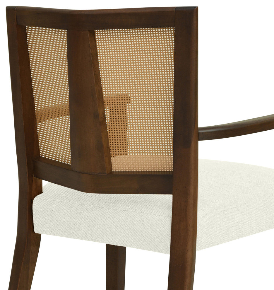 GDF Studio Modern Rattan Backrest Dining Chairs, Seat, Set of 2, Walnut/Beige