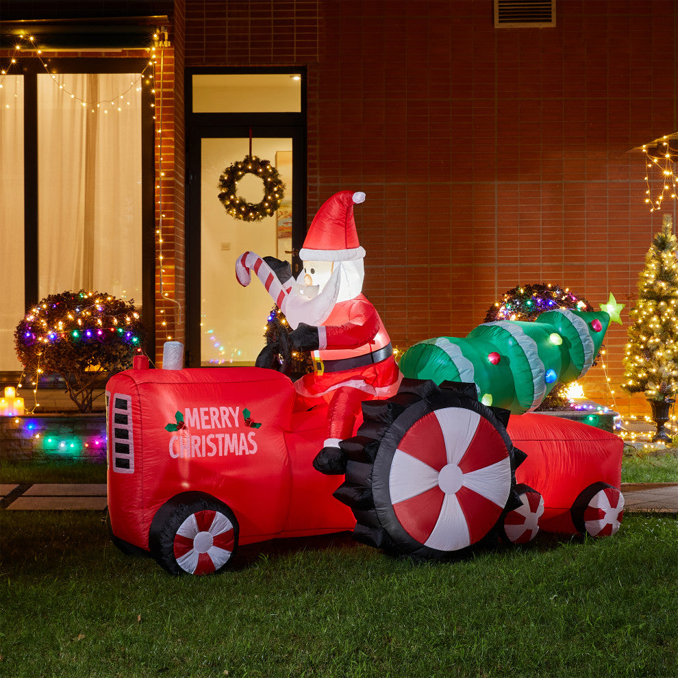 11FT Lighted Inflatable Santa on Tractor Decor