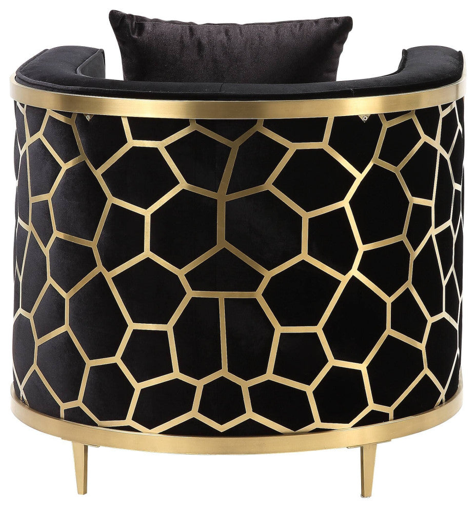 Fergal Chair With Pillow, Black Velvet and Gold Finish