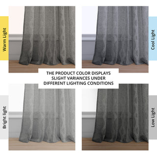 Vega Patterned Linen Sheer Curtain, Vega Charcoal, 50"x108"