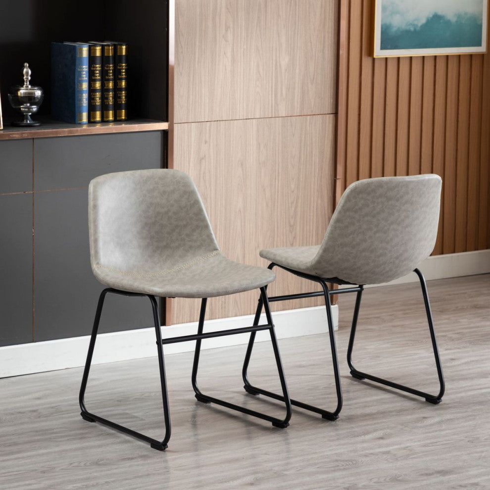 Home Beyond Synthetic Leather Dining Chairs Armless, Set of 2, Gray