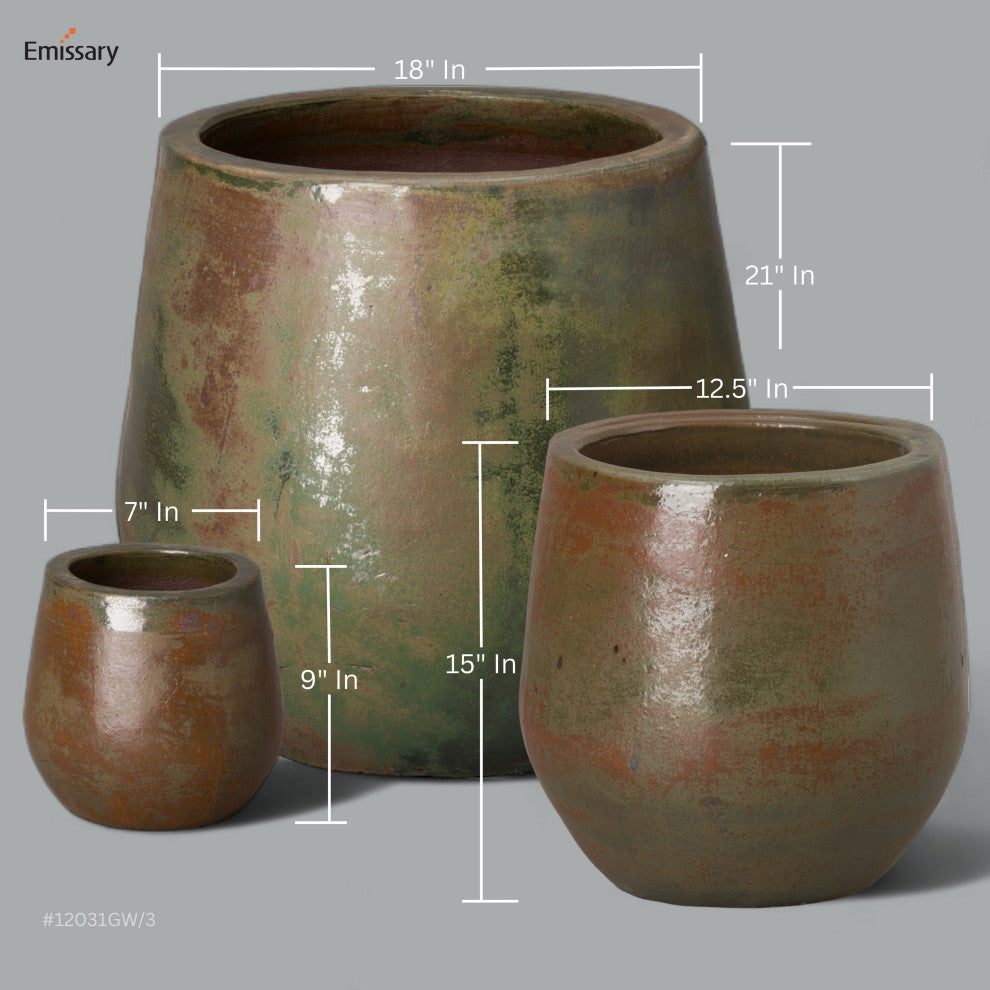 Large Green Wash Round Planter