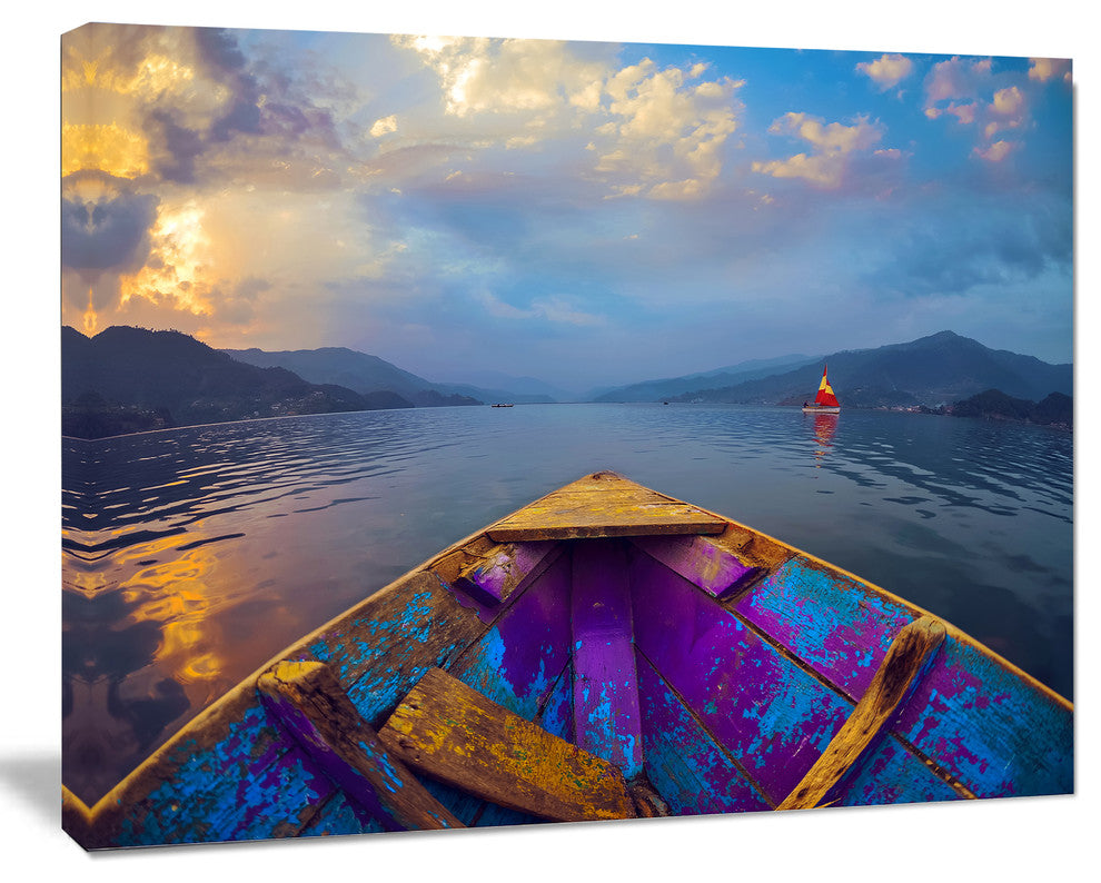 Boat in Himalaya Mountains Lake, Boat Canvas Art Print, 20"x12"