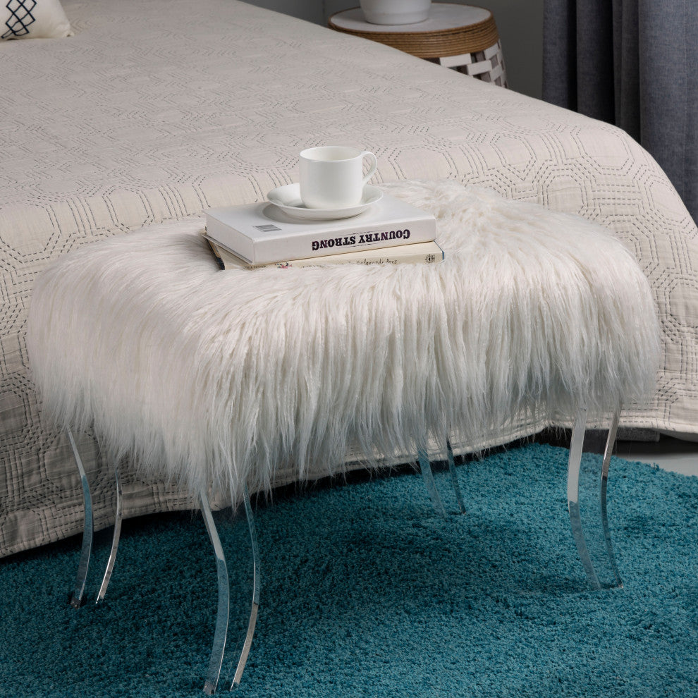 24.02"L Faux Fur Acrylic Bench