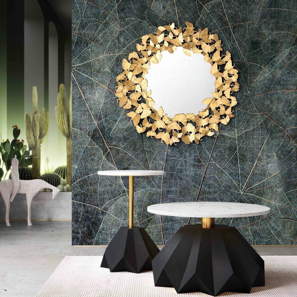 Round White Marble Coffee Table, Black Gold Cocktail Table Hollywood Glam Modern