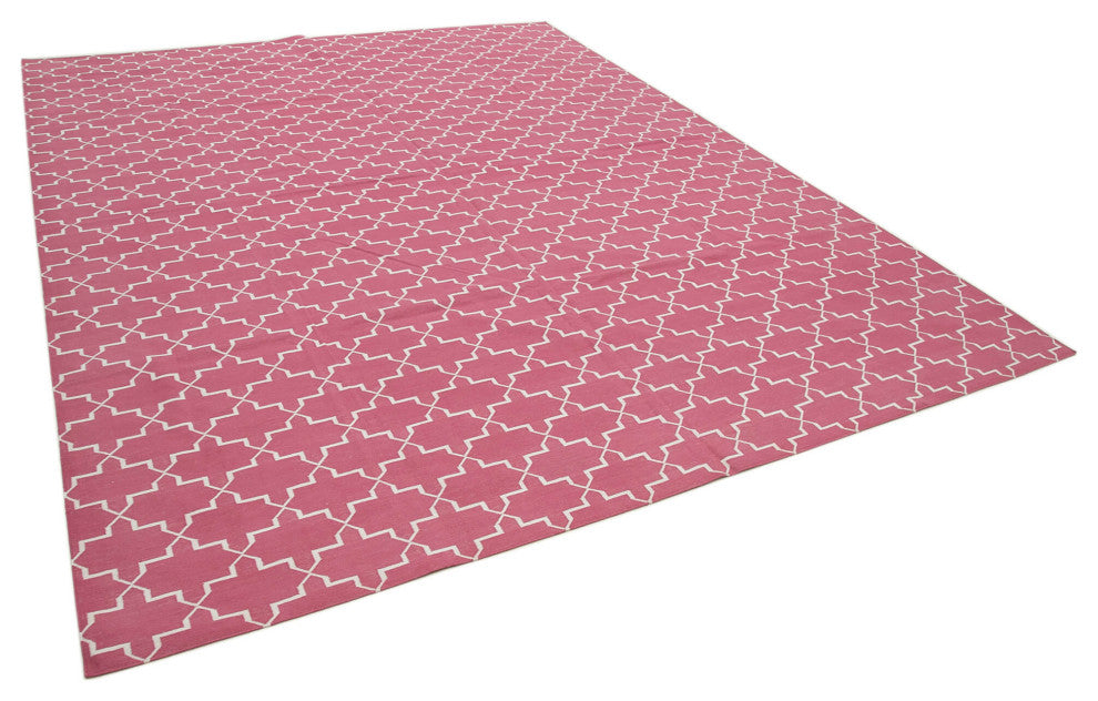 Rug N Carpet - Handmade Wool 9' 0'' x 11' 10'' Flatweave Dhurrie Kilim Rug