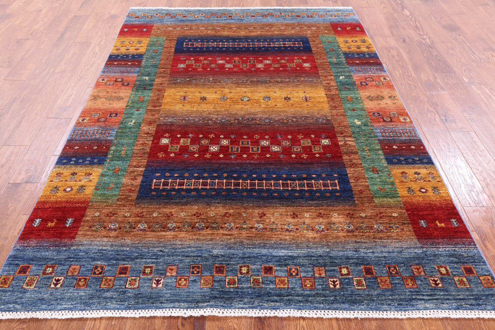 Tribal Persian Gabbeh Hand Knotted Rug 5' 7" X 7' 10" Q4933
