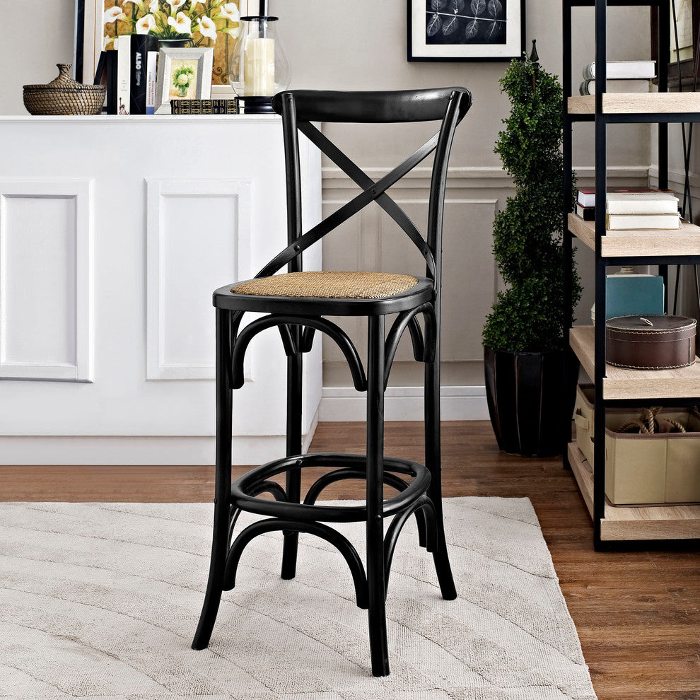 Modern Urban Contemporary Bar Stool, Black Wood