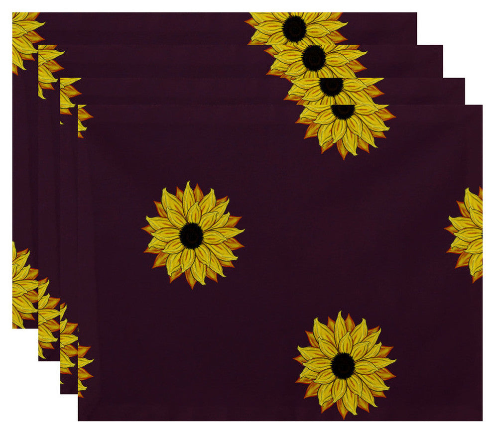 18"x14" Sunflower Frenzy, Floral Print Placemat, Purple, Set of 4