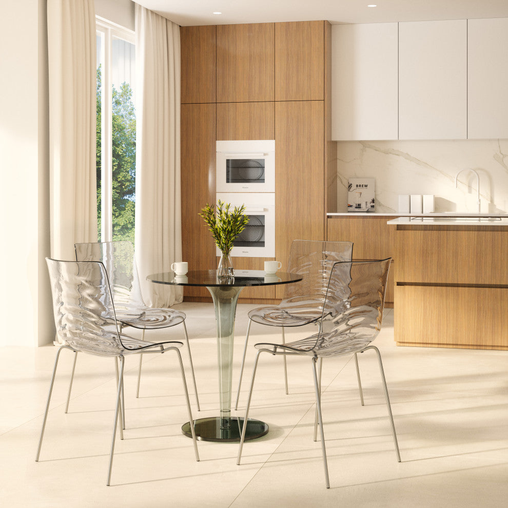 Leisuremod Astor Plastic Dining Chair With Chrome Base, Clear